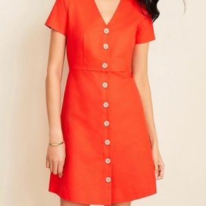 NWT Ann Taylor Linen Botton Down Dress - Burnt Blood Orange